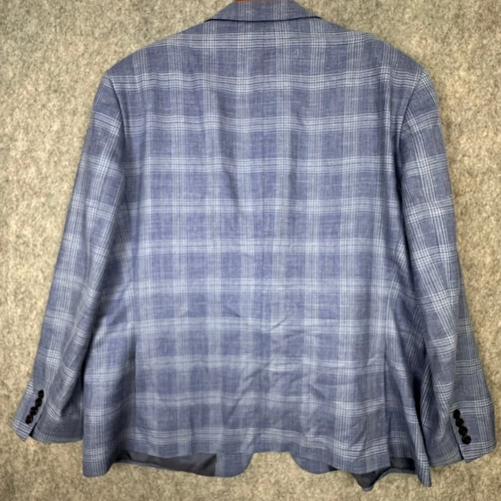 Lauren Ralph Lauren Blazer Mens 50R Blue Plaid Wool Silk Linen Sport Coat Jacket
